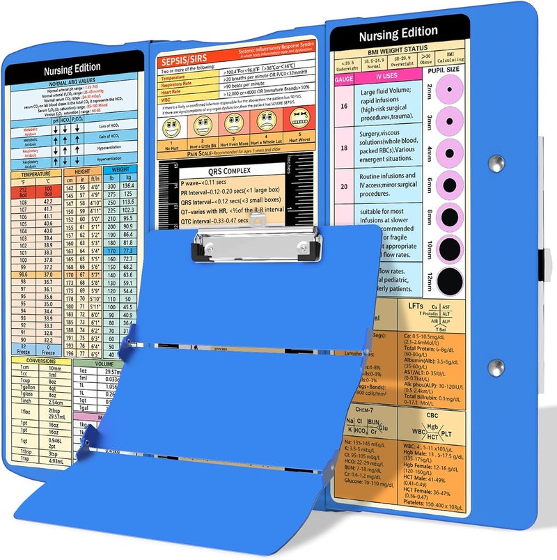 Trustnice Nursing Clipboard Foldable Clipboard Medical: Edition Cheat Sheets Aluminum 3 Layers Foldable Clipboards Nursing Pocket Size Profile Clip Nurse Clipboards Notepad for Nurses Students and Doctors - Image 1